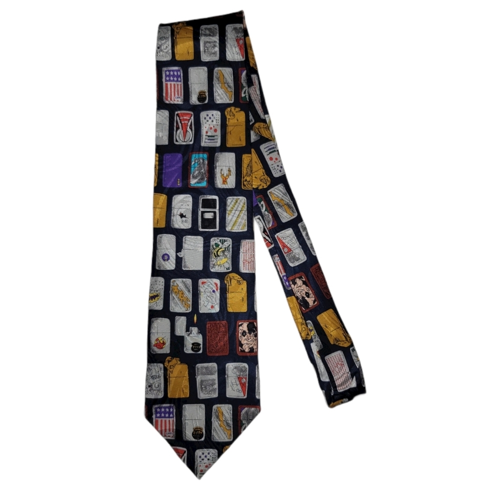 Zippo Lighter Silk Tie Navy Blue RARE Design NWOT